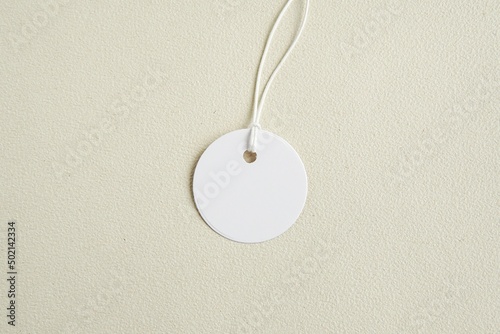 Blank round price tag mockup, circle label mock up, template for design or text presentation. photo