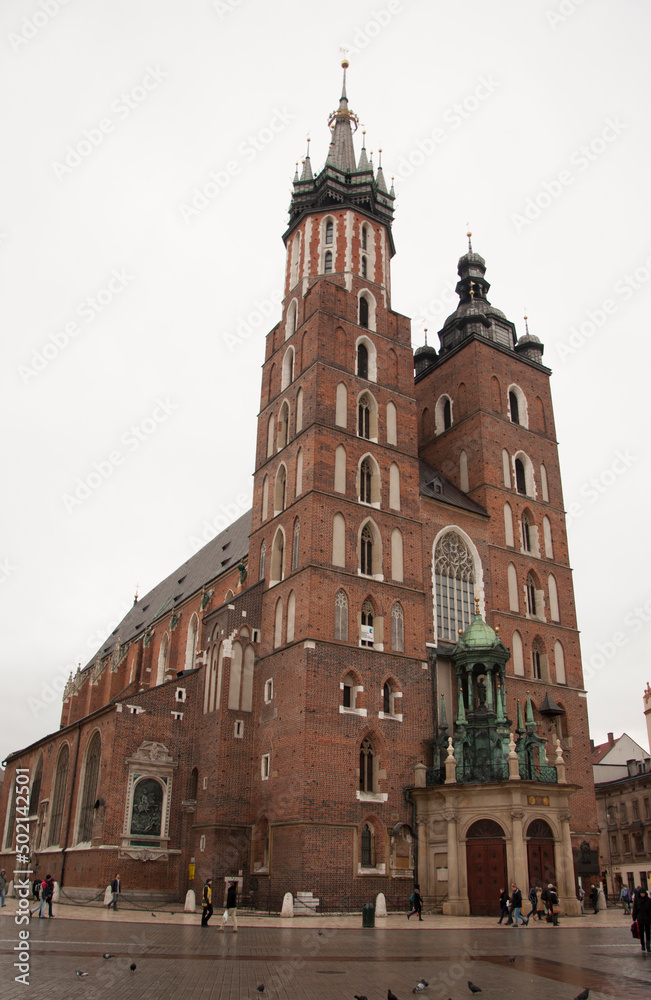 Cathedral royal castle on the Wawel Hill, Krakow, Poland on foggy afternoon