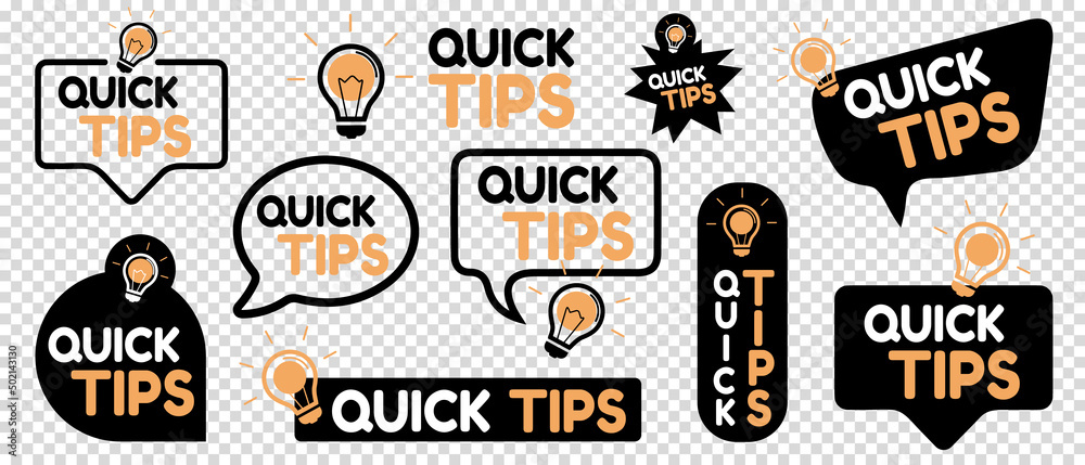 Quick Tips Icon Set - Different Vector Illustrations Isolated On Transparent Background