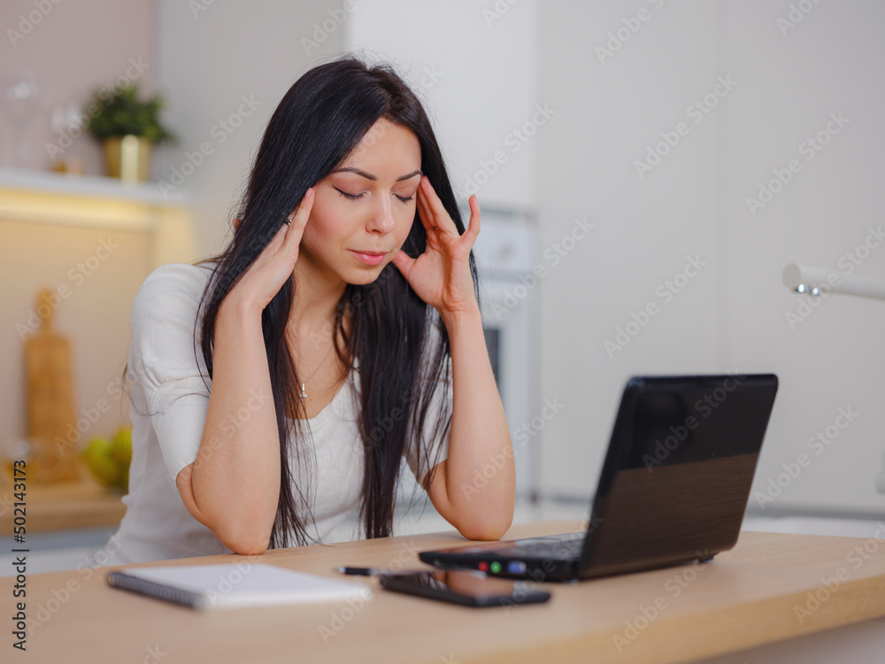 Stressed overworked business woman working from home , Stressed overworked business woman working from home ,