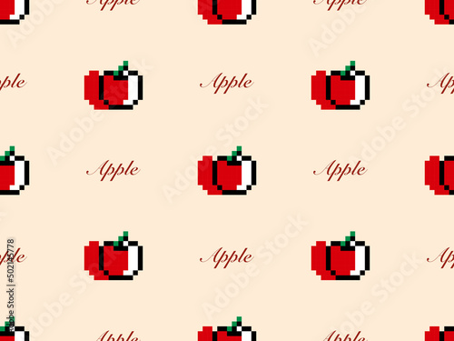 Apple cartoon character seamless pattern on orange background.