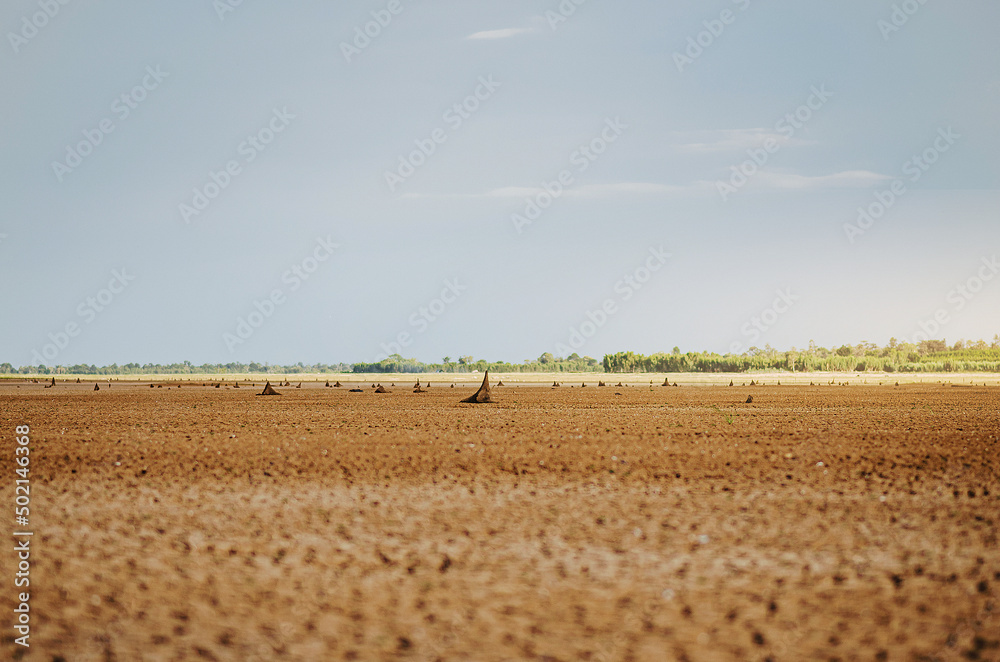 Dried lake and river on summer, Water crisis at thailand and Climate change or drought concept.