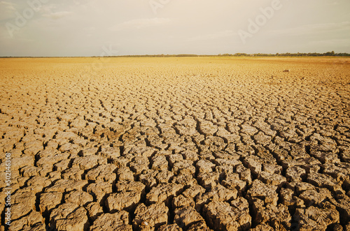 Dried lake and river on summer, Water crisis at thailand and Climate change or drought concept.