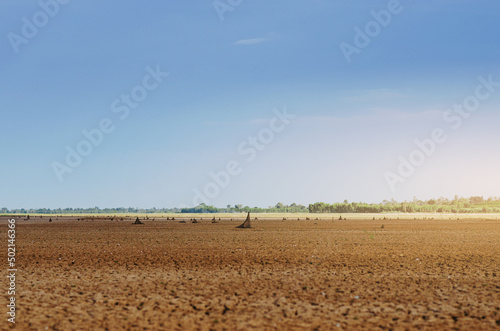 Dried lake and river on summer  Water crisis at thailand and Climate change or drought concept.