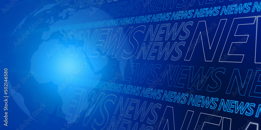 Creative glowing blue breaking news pattern background with globe. Headline, communication and global world concept. 3D Rendering. - obrazy, fototapety, plakaty 