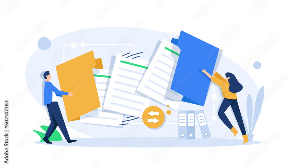 Office worker holding giant folder for storing papers. Modern concept of file management system, online document storage service