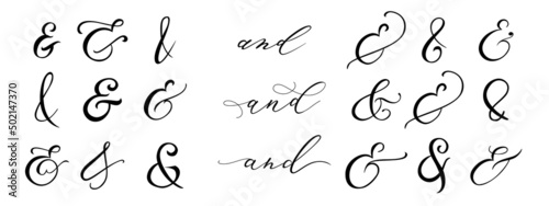 Typography script ampersand for wedding invitation, poster, card. Decorative hand drawn symbol. Flourish lettering element. Vector illustration photo