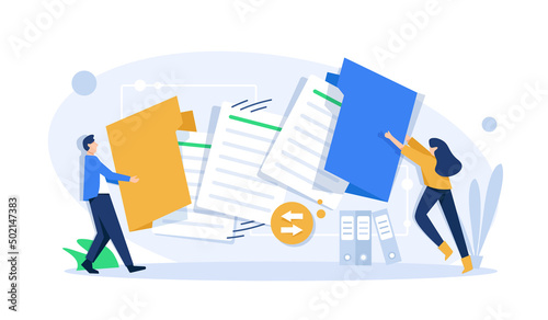 Office worker holding giant folder for storing papers. Modern concept of file management system, online document storage service