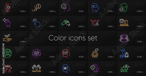 Set of Dating app, Health skin and Cyber attack line icons. Include Hand sanitizer, Good mood, Group icons. Medical mask, Time management, Clapping hands web elements. Approved teamwork. Vector