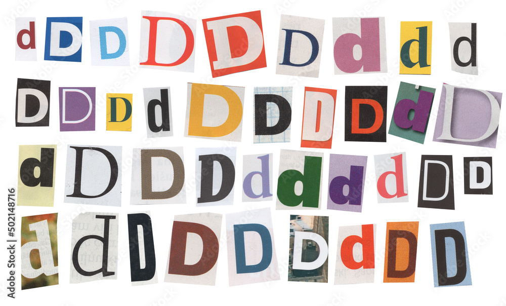 letter d magazine cut out font, ransom letter, isolated collage elements for text alphabet. hand made and cut, high quality scan. halftone pattern and texture detail. newspaper and scraps letter d magazine cut out font, ransom letter, isolated collage elements for text alphabet. hand made and cut, high quality scan. halftone pattern and texture detail. newspaper and scraps