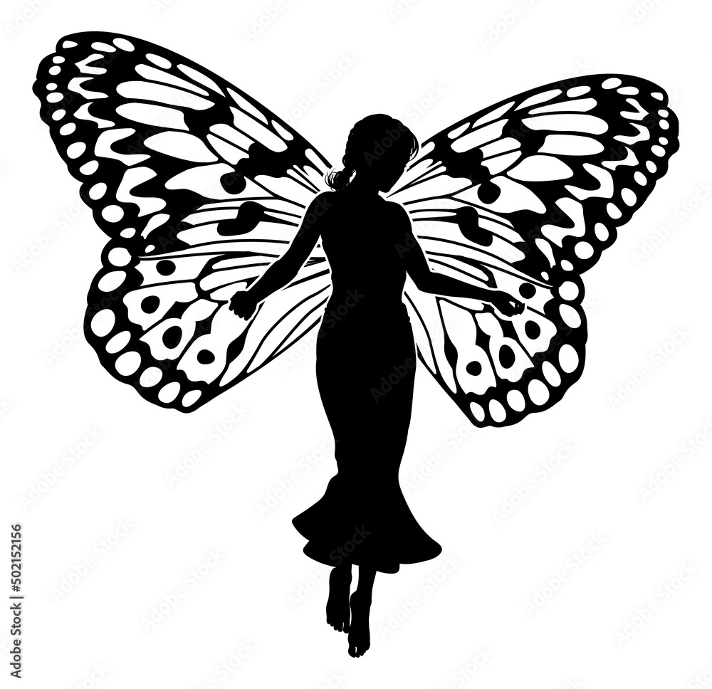 A Fairy in Silhouette With Butterfly Wings Stock Vector | Adobe Stock