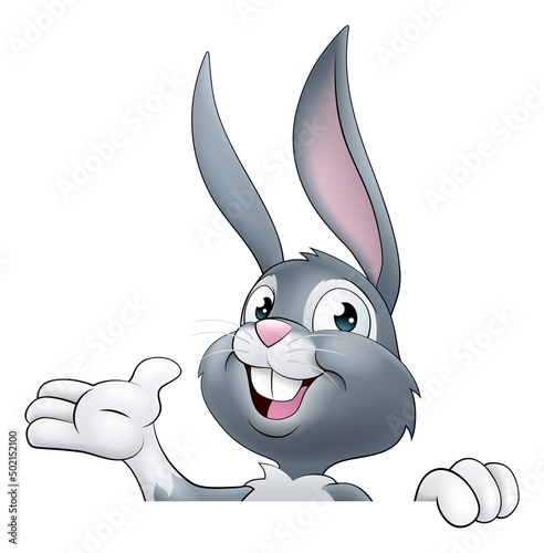 Easter Bunny Rabbit Cartoon Character Peeking Sign photo