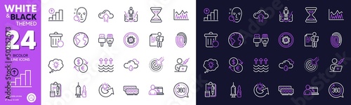 Fingerprint, Evaporation and Recovery trash line icons for website, printing. Collection of Accounting, Computer cables, Ram icons. Stop coronavirus, Cloud upload, 360 degrees web elements. Vector