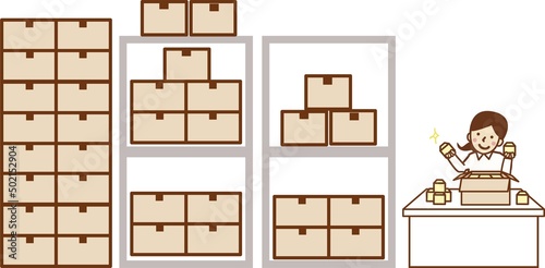 倉庫で仕事をする作業員の女性。