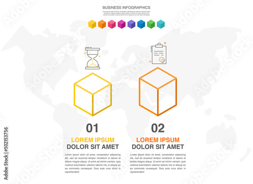 Vector line isometric infographics with two columns. Business concept graphic process template with 2 steps and icons. Graphic timeline for step by step for the app, website, web, diagram