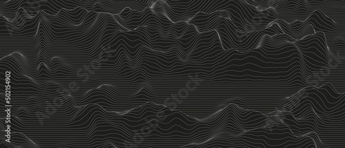 Monochrome sound line waves abstract background . Distorted line shapes on a black background.
