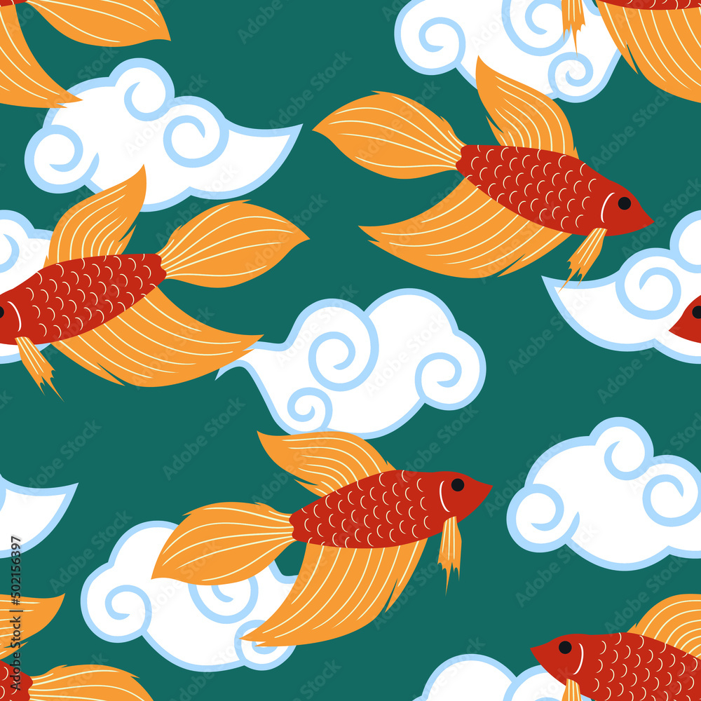 Betta Fish Seamless Pattern. Siamese Fighting Fish. Betta Splendens. Background Wallpaper. Betta Fish Seamless Pattern. Siamese Fighting Fish. Betta Splendens. Background Wallpaper.