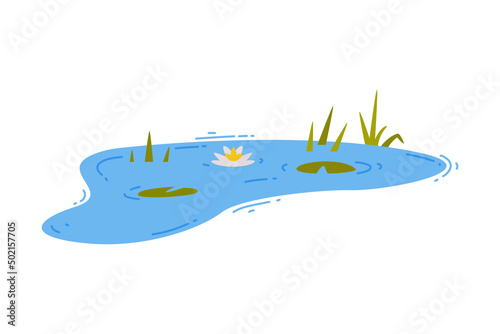 Fototapeta Naklejka Na Ścianę i Meble -  Pond Filled with Natural Water and Green Grass Blade Vector Illustration