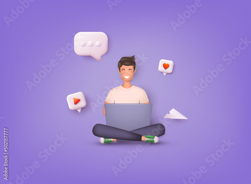 Social media marketing. Influencer marketing, social media or network promotion, SMM banner, landing page, flyer. 3D Web Vector Illustrations.