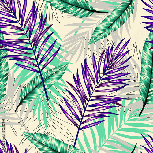 Vintage seamless pattern in the many kind of leaves.Tropical botanical Motifs scattered random. Design for card, fabric, print, greeting, cloth, poster, clothes, textile.