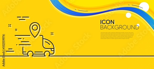 Delivery truck line icon. Abstract yellow background. Courier location sign. Order delivery symbol. Minimal delivery truck line icon. Wave banner concept. Vector