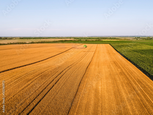 Aerial view of agricultural filed on sunny day