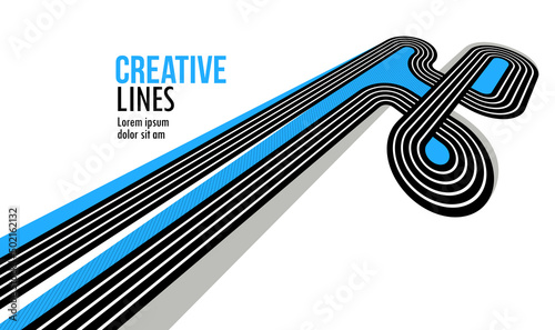 Creative lines vector abstract background, 3D perspective linear graphic design composition, stripes in dimensional rotation poster or banner.