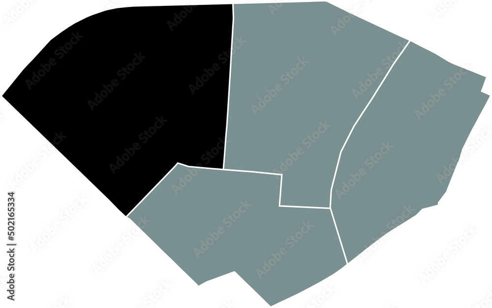 Black flat blank highlighted location map of the GROS-CAILLOU QUARTER inside gray administrative map of the 7th arrondissement (u Palais-Bourbon), Paris, France Black flat blank highlighted location map of the GROS-CAILLOU QUARTER inside gray administrative map of the 7th arrondissement (u Palais-Bourbon), Paris, France