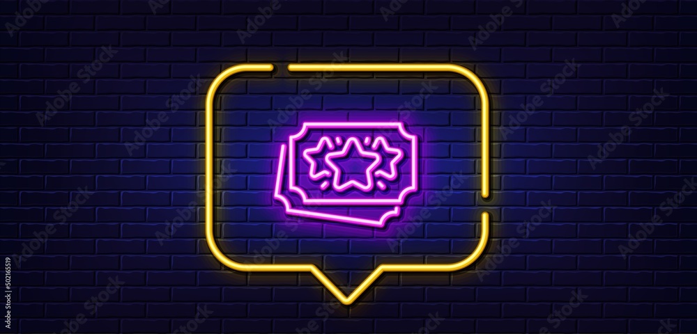 Neon light speech bubble. Loyalty points line icon. Bonus coupons. Discount program symbol. Neon light background. Loyalty points glow line. Brick wall banner. Vector