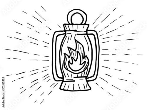 Simple hand-drawn black and white linear clipart of the gas lamp. Cartoon rough vector sketch isolated on transparent background
