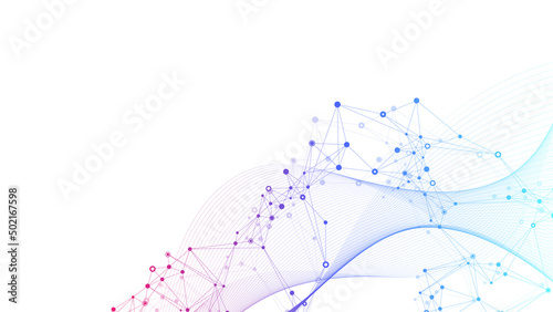 Digits abstract illustration with connected line and dots, wave flow. Digital neural networks. Network and connection background for your presentation. Graphic polygonal background. photo