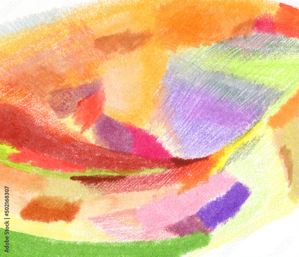 クレヨン、色鉛筆で描いた秋の配色の背景テクスチャ_横