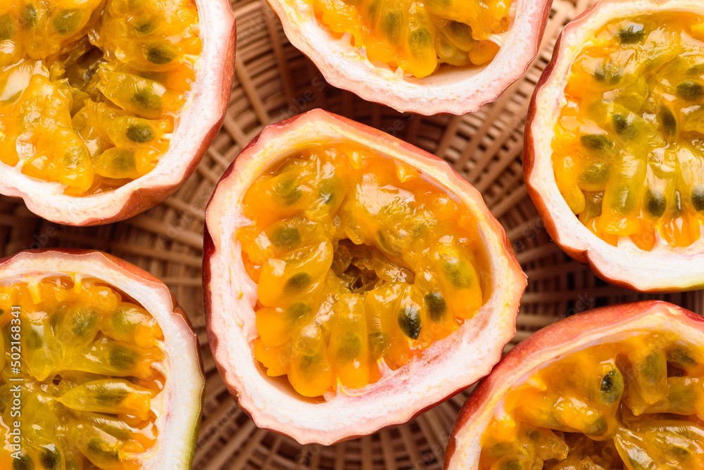 Passion fruit from local market on wooden background, Tropical fruit in spring and summer season Passion fruit from local market on wooden background, Tropical fruit in spring and summer season