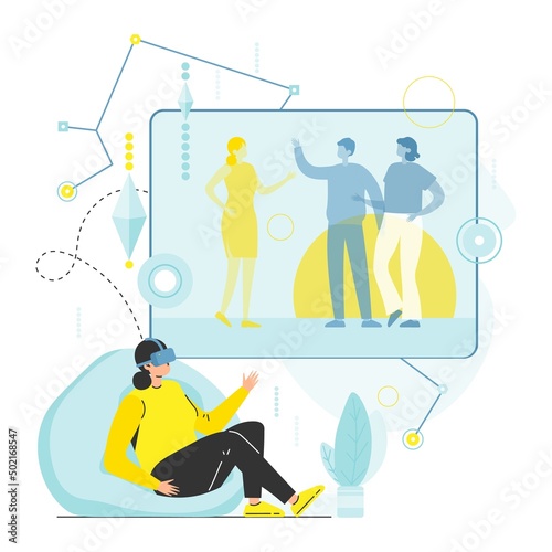 Metaverse vector woman use vr headset for meeting