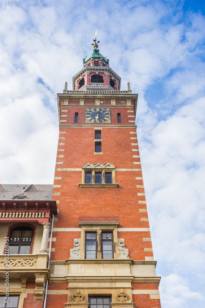 Tower of the historic town hall building in Leer, Germany