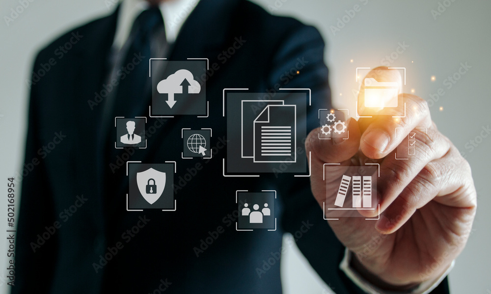 Businessman touchscreen on the graph Screen Icon of a media screen, Technology Process System Business with Communication and marketing concept. Businessman touchscreen on the graph Screen Icon of a media screen, Technology Process System Business with Communication and marketing concept.