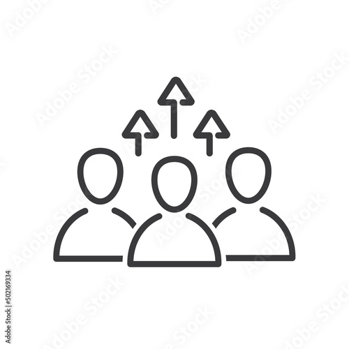 Three people striving for success, icon, vector.