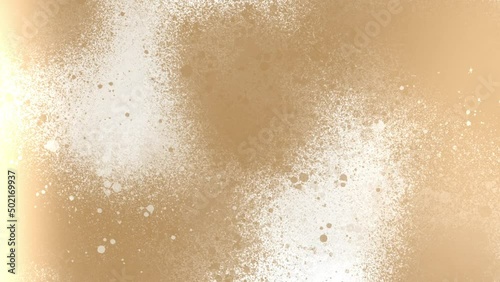 Paint splatter spray can spray bright beige gold paints over white