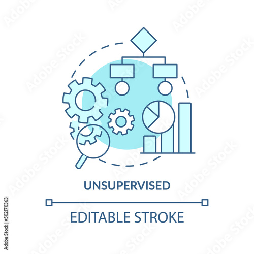 Unsupervised turquoise concept icon. Untagged data. Category of machine learning abstract idea thin line illustration. Isolated outline drawing. Editable stroke. Arial, Myriad Pro-Bold fonts used