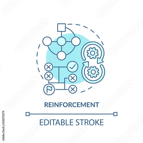Reinforcement turquoise concept icon. Category of machine learning abstract idea thin line illustration. Isolated outline drawing. Editable stroke. Arial, Myriad Pro-Bold fonts used