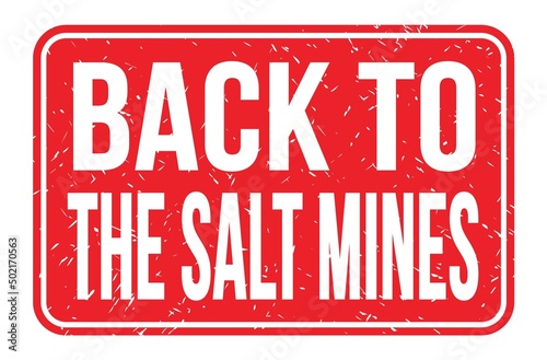 BACK TO THE SALT MINES  words on red rectangle stamp sign