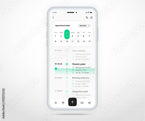 Mobile app calendar planner concept, Appointment calendar template UI UX, Smartphone calendar schedule agenda annual planning meeting application, Calendar events, Activity, Event app, Vector phone