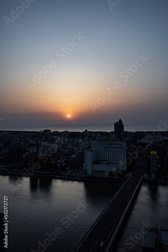 Sunset on the Sea of Japan seen from the window