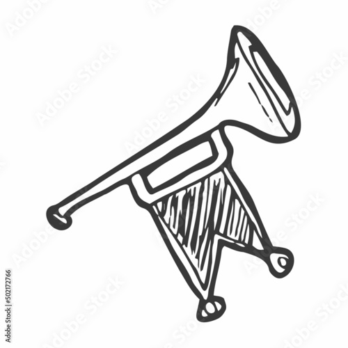 Fanfare with a flag. Musical instrument. Vector Image