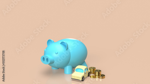 The piggy bank and car for saving concept 3d rendering