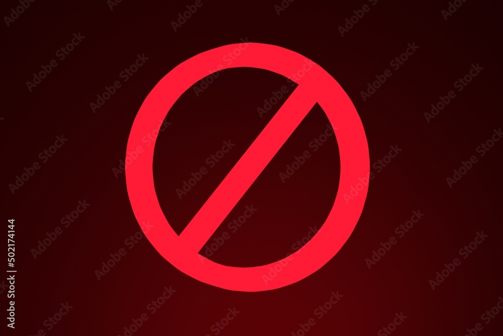 Prohibition sign on a dark red background. 3D render. Prohibition sign on a dark red background. 3D render.