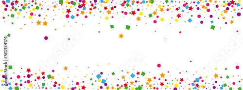 Rainbow Circle Background White Vector. Confetti Surprise Frame. Colorful Flying. Multicolored Geometric Festive. Polka Christmas Card.