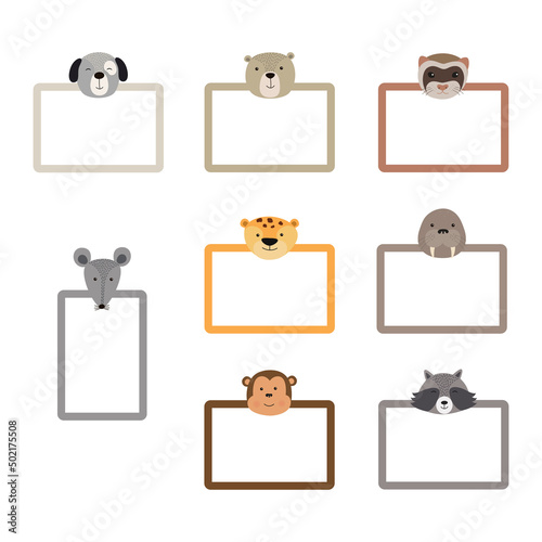 Canvas Print Set of vector frames with animals. Children photo frame animal
