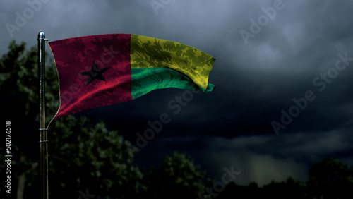 Guinea flag for any holiday on dark storm cumulus - abstract 3D rendering