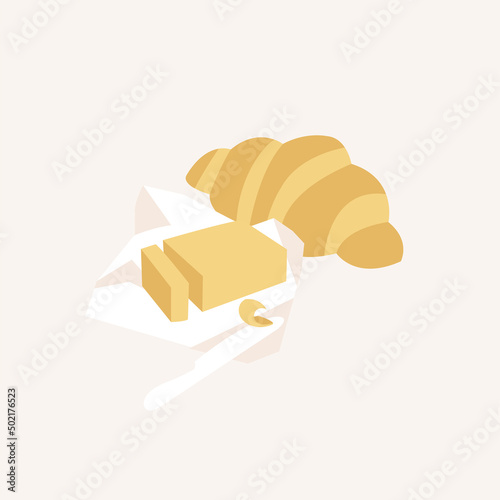 Vector illustration french traditional croissant with butte. Delicious lunch.